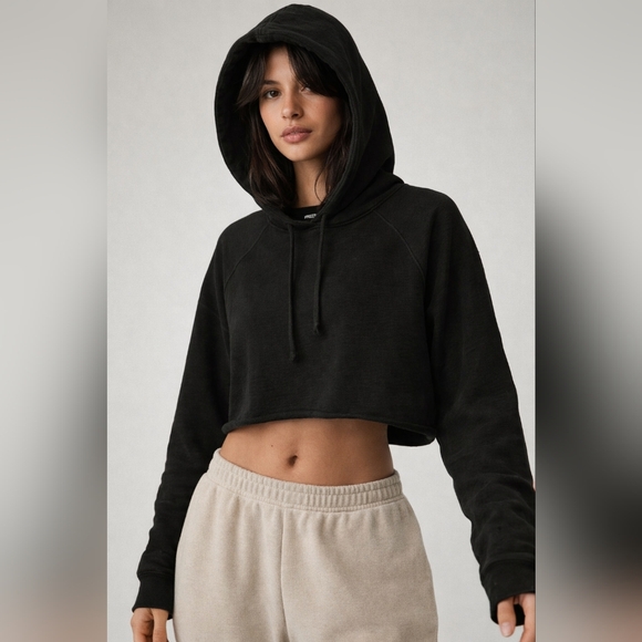Wilfred Tops - Aritzia Wilfred Free Cropped French Terry Hoodie Black Medium